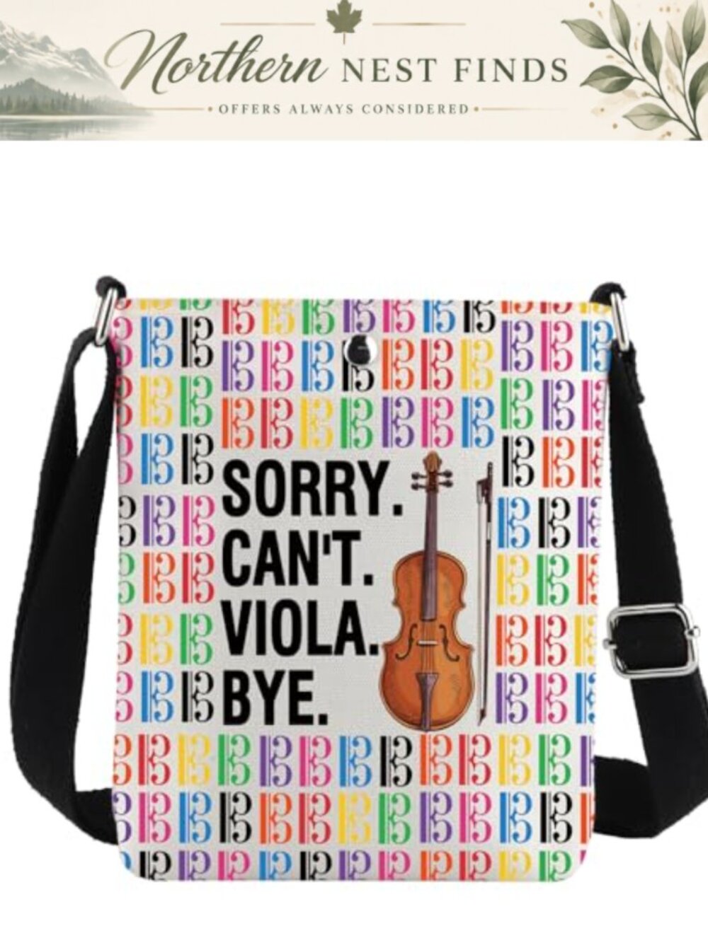 Canvas Crossbody Bag Music Theme Compact Gift for Musicians